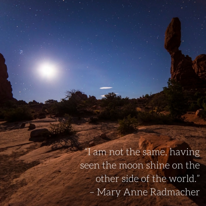 “I am not the same, having seen the moon shine on the other side of the world.” – Mary Anne Radmacher